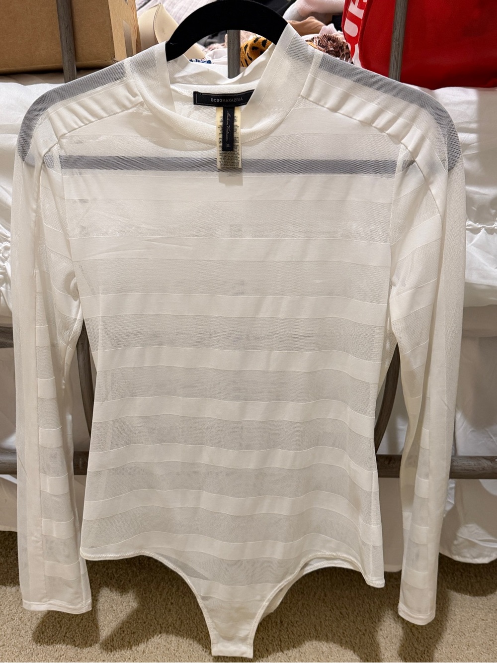 BCBGMaxAzria White Mesh-Panel Shirt